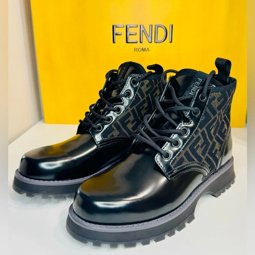 Fendi Force FF Biker Ancle Boots Calf and Goat Leather Size EU-10 New with Box!